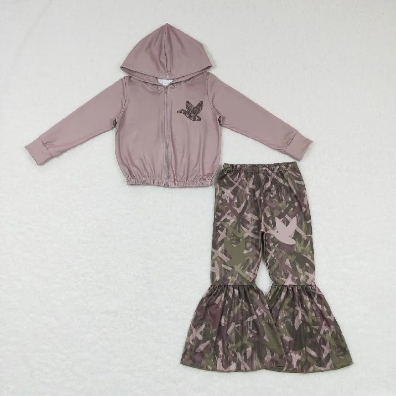 Multifunctional Style GT0336 Green Bird Camo  2pcs Girls Long Sleeve Hoodies Outfits