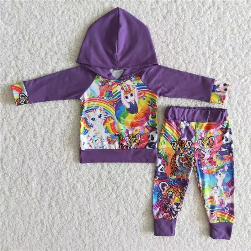French Style Clearance 6 B11-3 Purple Tiger Rainbow Cartoon  Boys Long Sleeve Hoodies Outfits