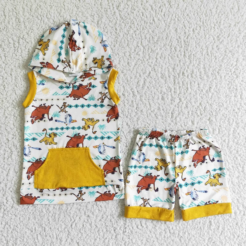 Elegant And Casual BSSO0039 Yellow Lion Cartoon Pocket Hoodies Boys Short Sleeve Shorts Outfits Elegant And Casual BSSO0039 Yellow Lion Cartoon Pocket Hoodies Boys Short Sleeve Shorts Outfits