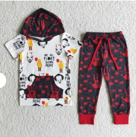 Ethnic Style Clearance E2-18 Halloween Red Black Clown We All Float Down Here Pocket Boys Short Sleeve Hoodies Outfits Ethnic Style Clearance E2-18 Halloween Red Black Clown We All Float Down Here Pocket Boys Short Sleeve Hoodies Outfits
