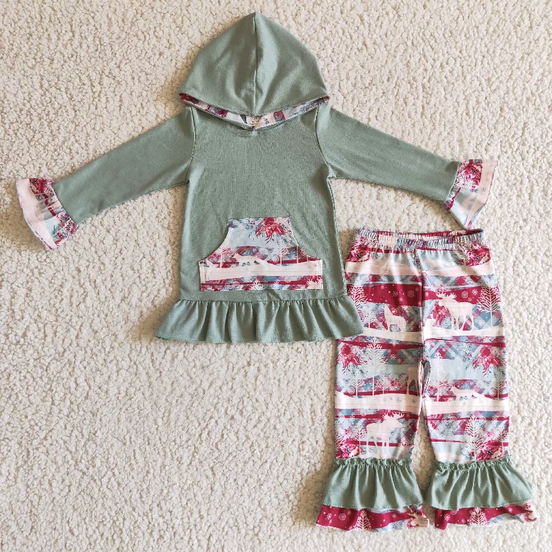 Minimalism GLP0276 Christmas Green Red Deer Pocket Girls Long Sleeve Hoodies Outfits Minimalism GLP0276 Christmas Green Red Deer Pocket Girls Long Sleeve Hoodies Outfits