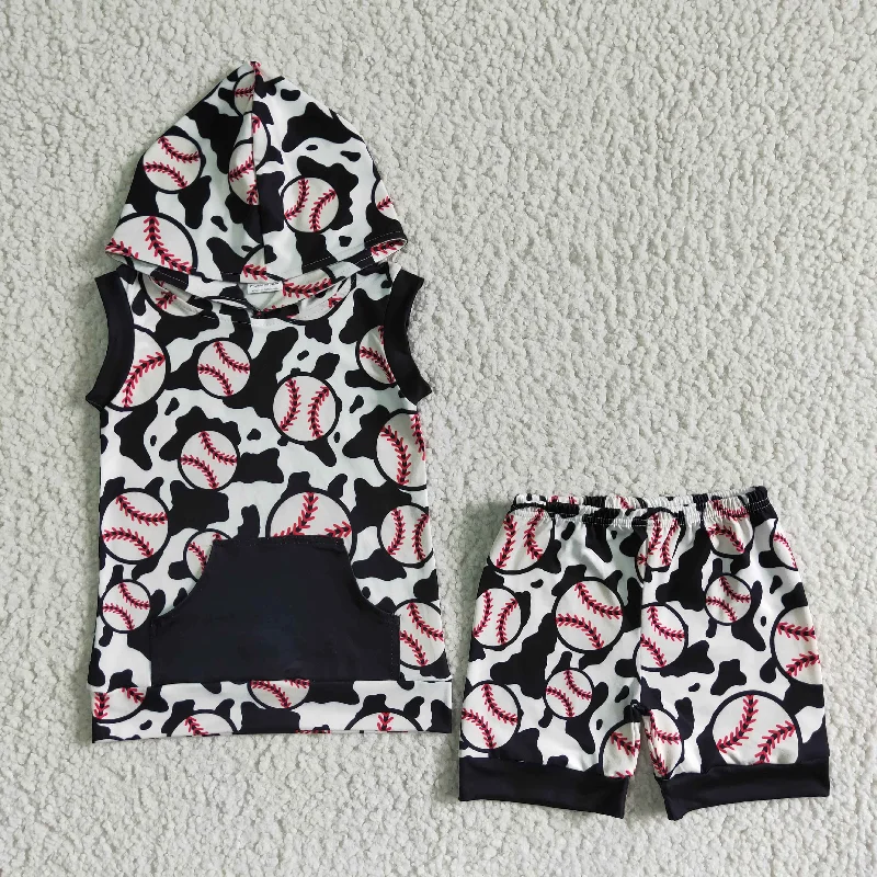 Stunning Fashion BSSO0065 Black Baseball Cow Print Hoodies Boys Short Sleeve Shorts Outfits Stunning Fashion BSSO0065 Black Baseball Cow Print Hoodies Boys Short Sleeve Shorts Outfits