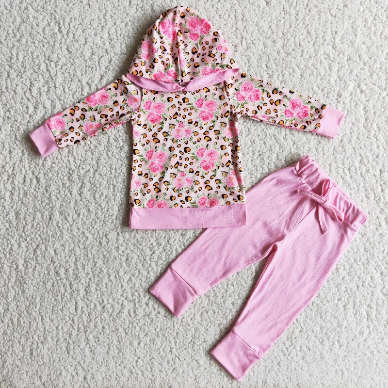 Simple Matching Clearance 6 C7-22  Pink Leopard   Girls Long Sleeve Hoodies Outfits