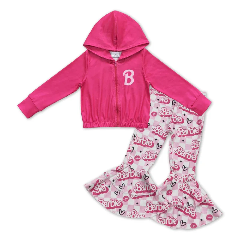 Comfortable Series GLP01004 Denim  B Pink Cartoon 2pcs Girls Long Sleeve Hoodies Outfits