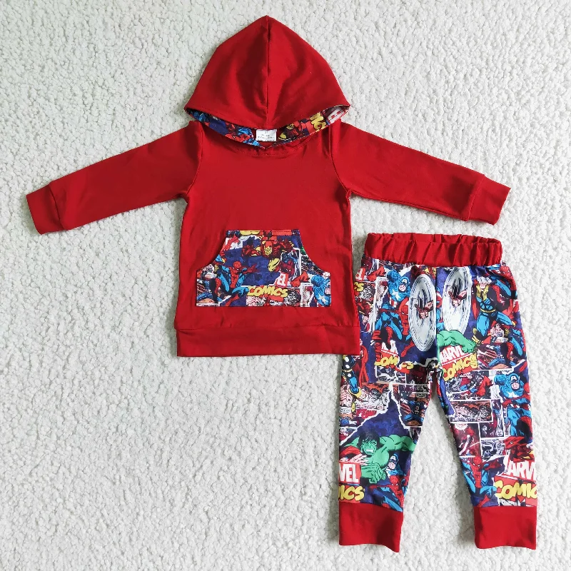 High-end Fabrics 6 B6-25 Red Hero Cartoon Boys Long Sleeve Hoodies Outfits