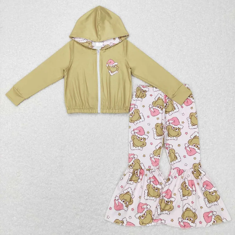 Fashion Design GT0339 christmas pink green cartoon  2pcs Girls Long Sleeve Hoodies Outfits