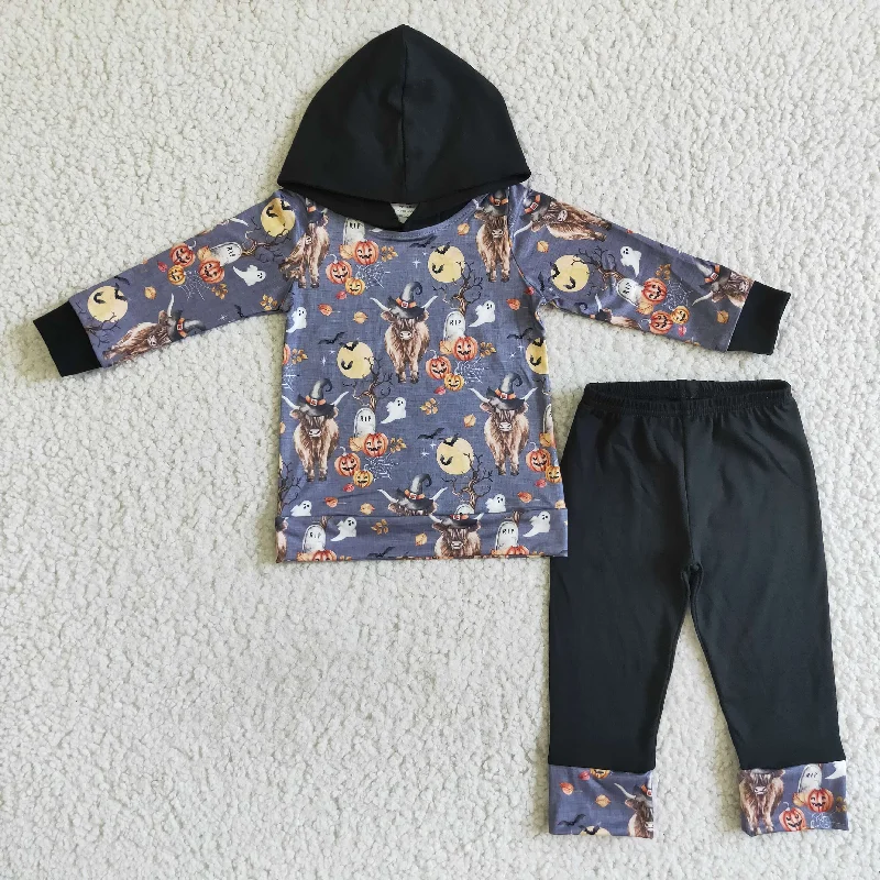 Comfortable And Casual BLP0040 Halloween Pumpkin Highland Cows Orange Western Boys Long Sleeve Hoodies Outfits Comfortable And Casual BLP0040 Halloween Pumpkin Highland Cows Orange Western Boys Long Sleeve Hoodies Outfits