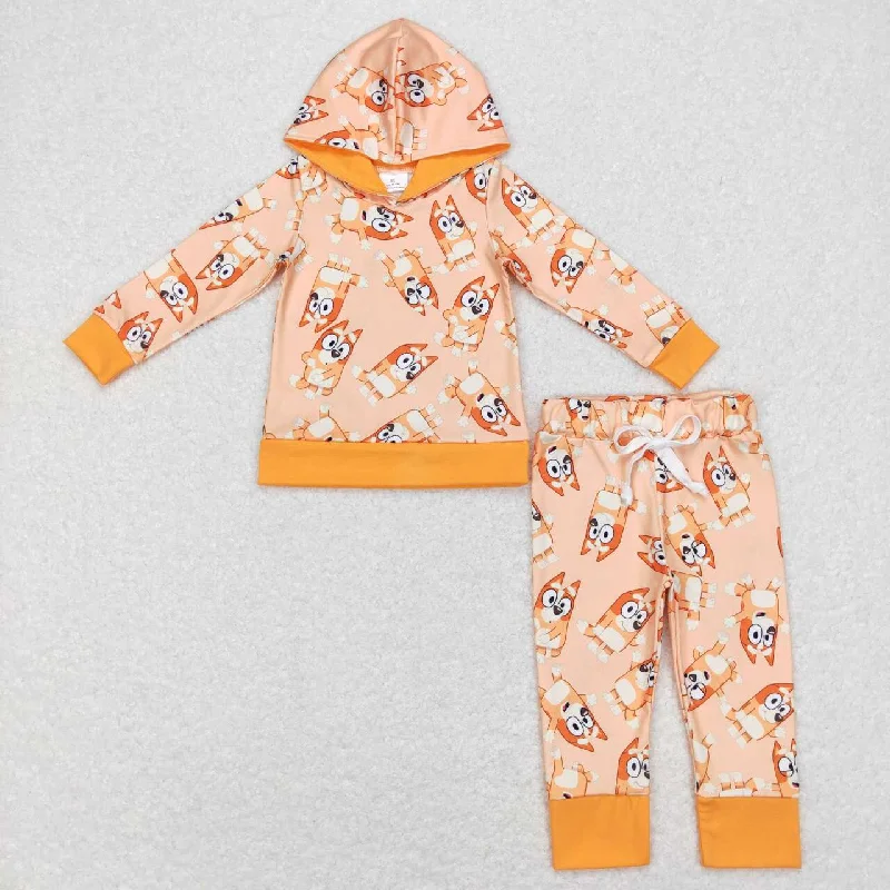 Exquisite Embroidery BLP0415  Yellow Blue Dog Cartoon  Boys Long Sleeve Hoodies Outfits