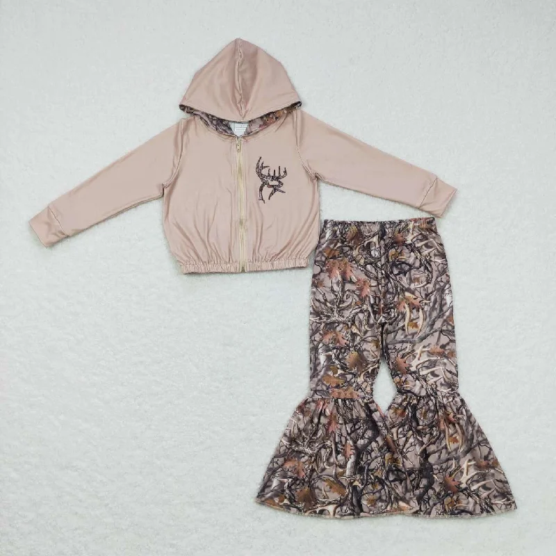Elegant Design GT0334 P0309 Green Deer Camo  2pcs Girls Long Sleeve Hoodies Outfits