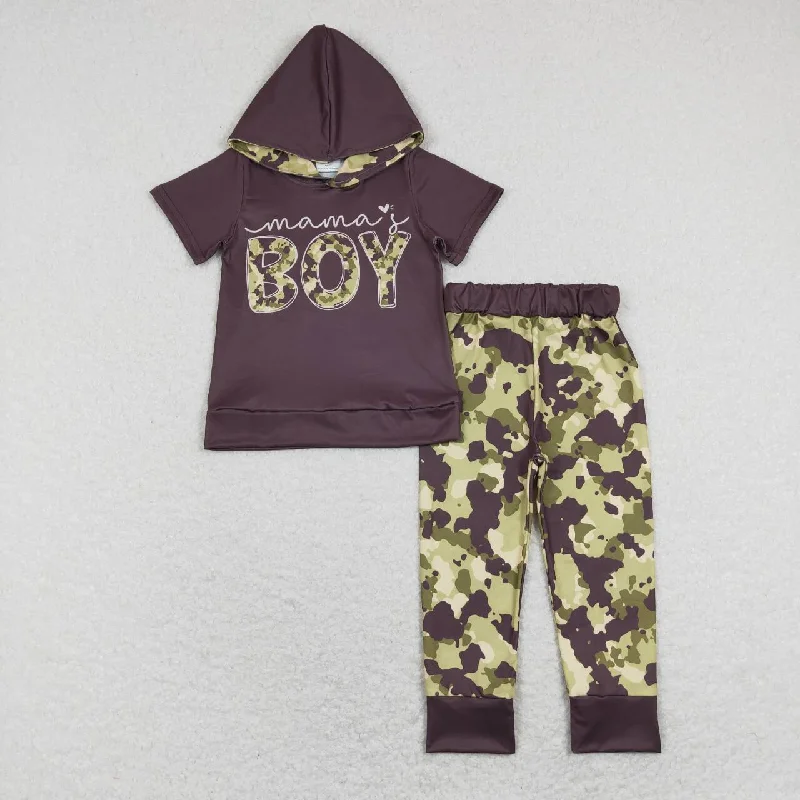 Autumn Selection BSPO0274 Mama love boy pocket Boys Short Sleeve Hoodies Outfits