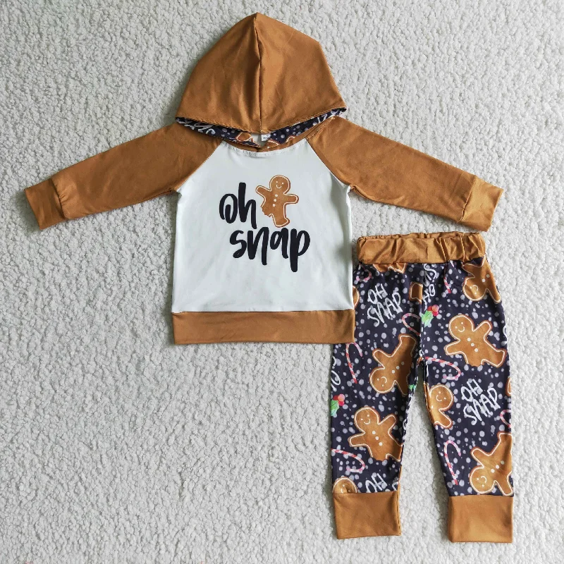 Street Fashion BLP0075 Christmas Brown Gingerbread Cartoon Oh Snap Boys Long Sleeve Hoodies Outfits