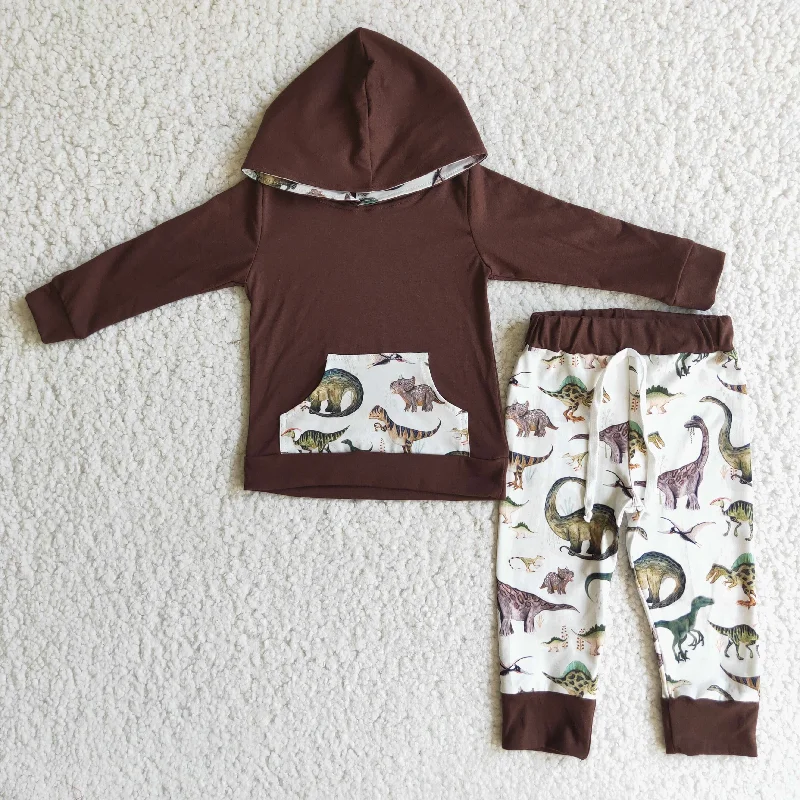 Sweet Style 6 C8-22 Brown Dinosaur Pocket Boys Long Sleeve Hoodies Outfits