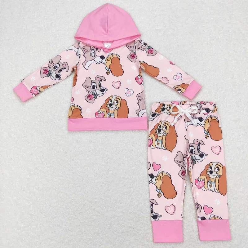 High Street Style GLP1133 Valentine Pink Dog Cartoon Girls Long Sleeve Hoodies Outfits High Street Style GLP1133 Valentine Pink Dog Cartoon Girls Long Sleeve Hoodies Outfits