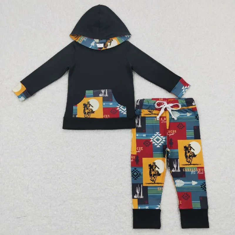 Personalized Design BLP0355  Black Rodeo Cowboy Boys Long Sleeve Hoodies Outfits