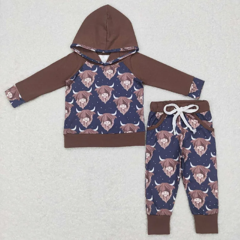 New Season Series BLP0365  Brown Highland Cow Boys Long Sleeve Hoodies Outfits