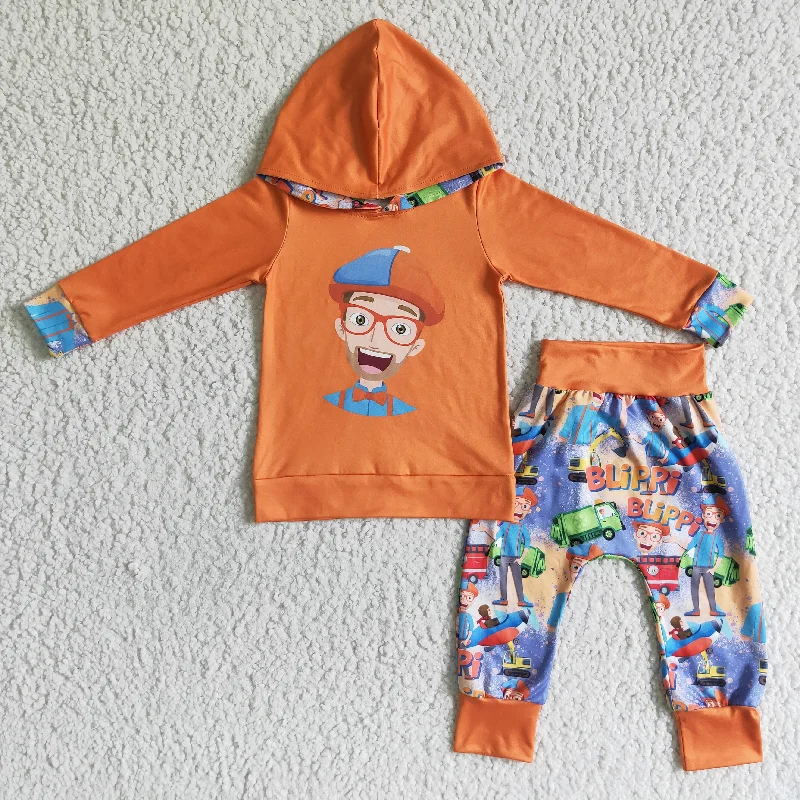 Versatile Items 6 B8-19 Orange Cartoon Boys Long Sleeve Hoodies Outfits
