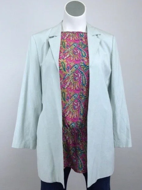 Luxury And Elegant Talbots Size 14 Pale Mint Green Silk Linen Blazer