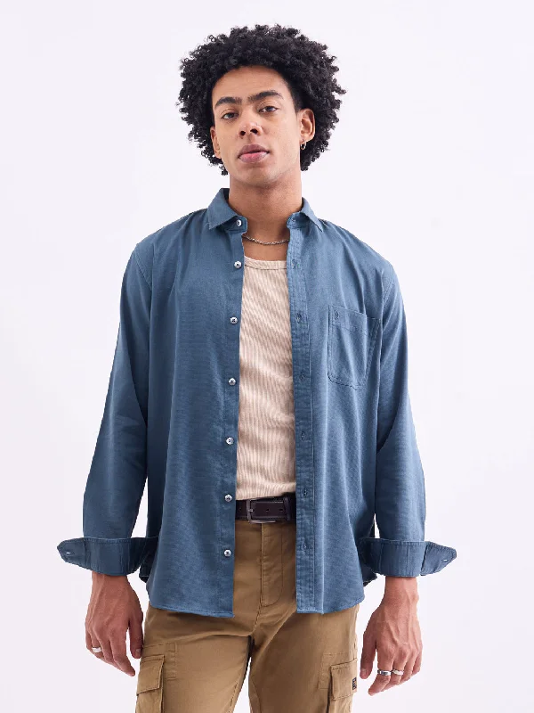 Light Layers Slate Blue Plain Cotton Stretch Shirt