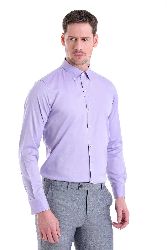 Elegant Fit Comfort Fit Long Sleeve Cotton Purple Casual Shirt