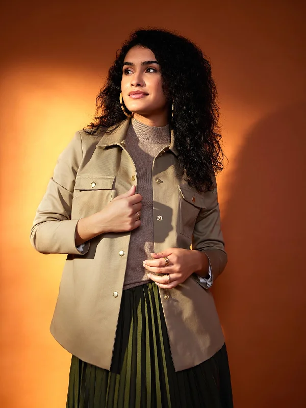 High-end Fabrics Open Front Jacket - Beige