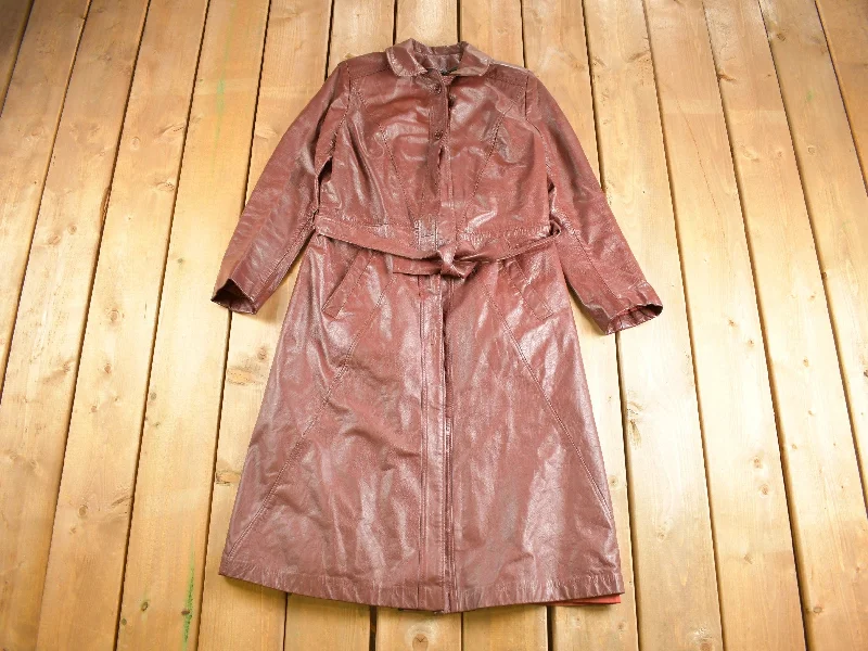 Advanced Design Vintage 1970s Genuine Red Leather Button Down Trench Coat
