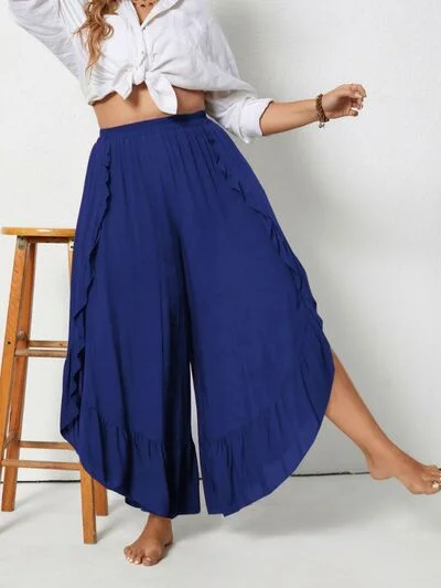 Floral Prints Plus Size Ruffled Wide Leg Pants