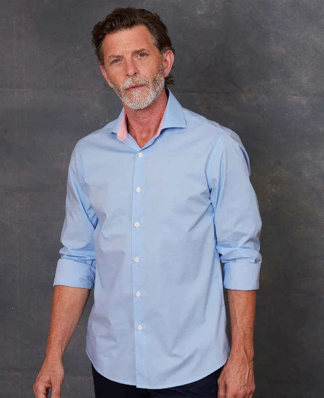Warm Wear Blue Dobby Slim Fit Smart-Casual Shirt - Single Cuff
