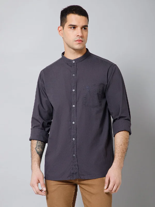 Luxury Classic Men's Dark Grey Casual Plain Full Sleeve Shirt
