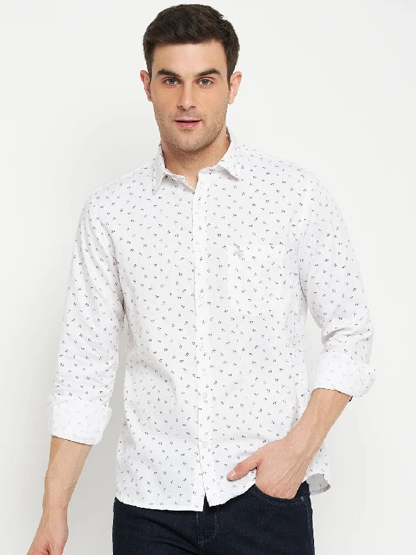 Urban Comfort Men's White Casual Floral Ditsy Print Full Sleeve Shirt