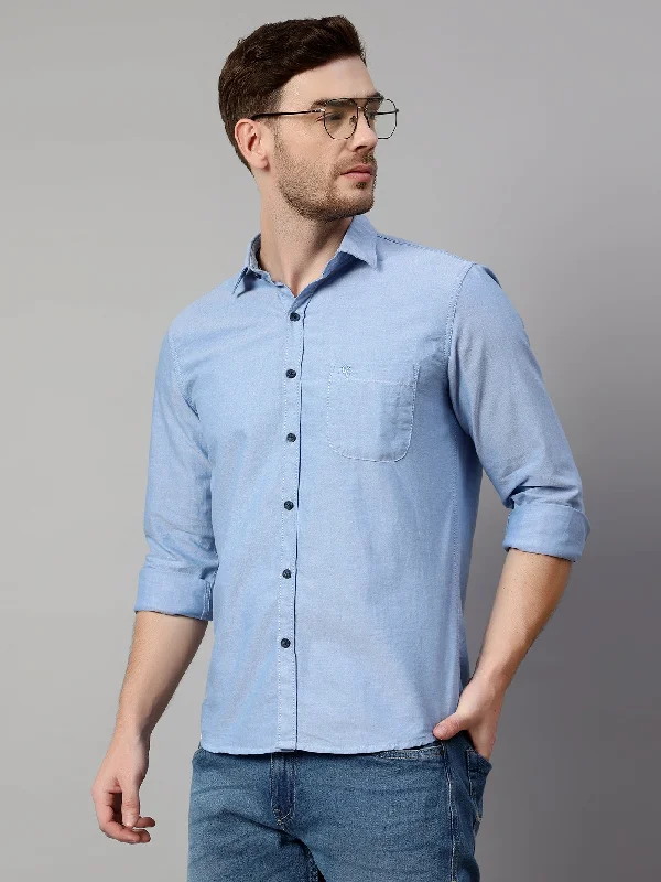 Simple Comfort Men's Blue Casual Plain Full Sleeve Shirt