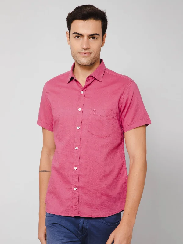 Comfy Dress Men's Dark Pink Casual Plain Half Sleeve Shirt