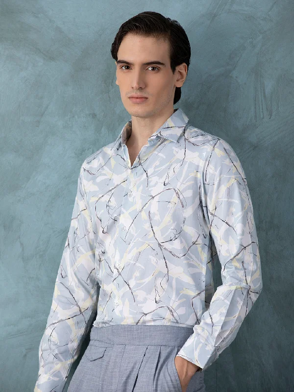 Breathable Style Sky Blue Printed Shirt