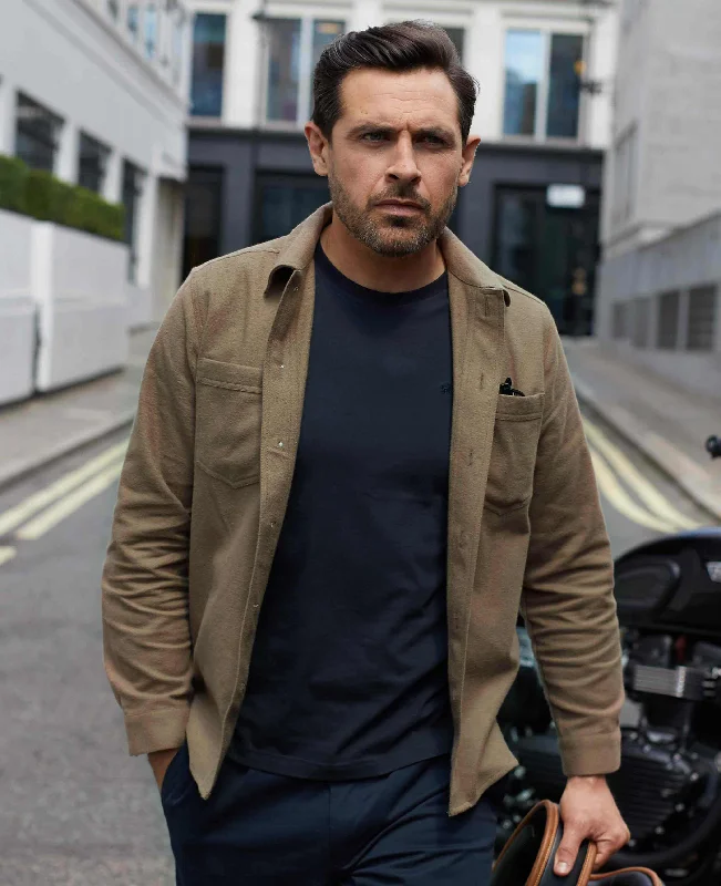 British Style Tan Brushed Cotton Overshirt