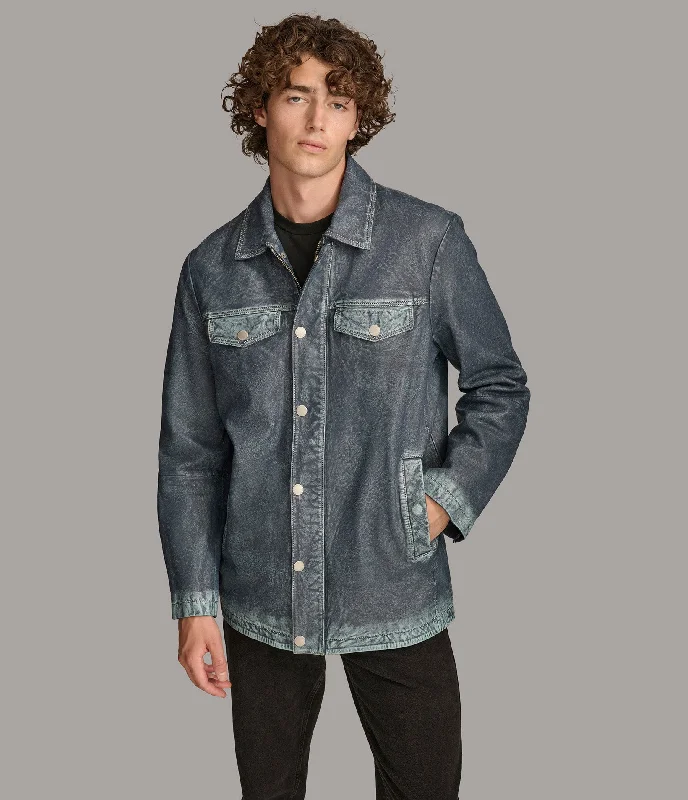 Stretch Design Nolan Denim Leather Shirt Jacket