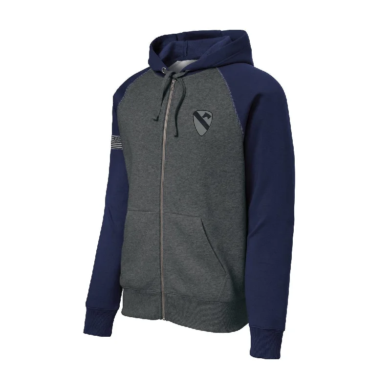 Fresh And Elegant 1st Cavalry Color Block Zip Up Hoodie