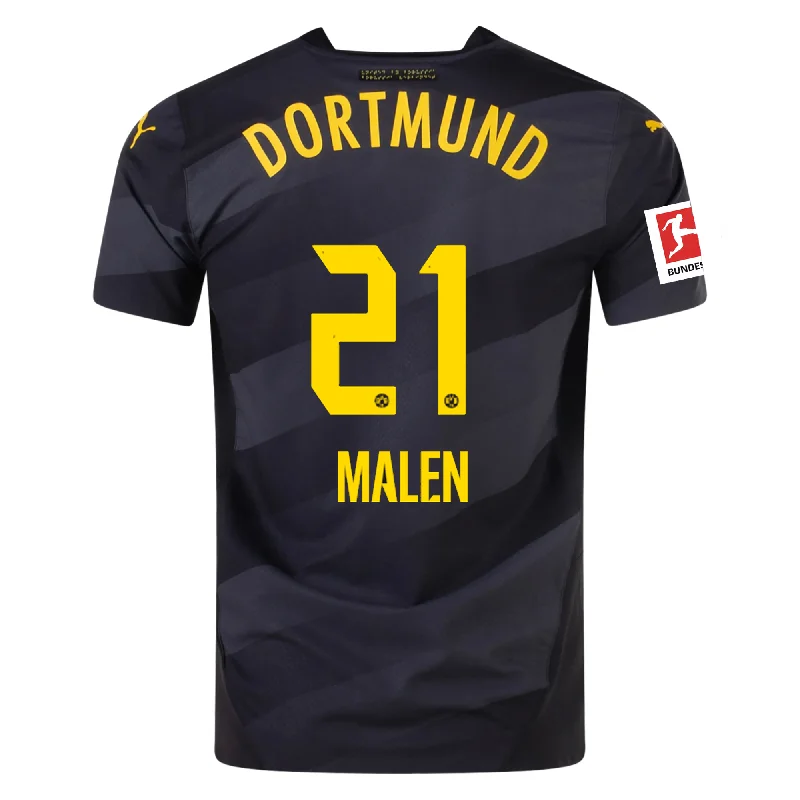Sweet Breath Puma Borussia Dortmund Authentic Malen Away Jersey w/ Bundesliga Patch 24/25 (Puma Black/Faster Yellow)