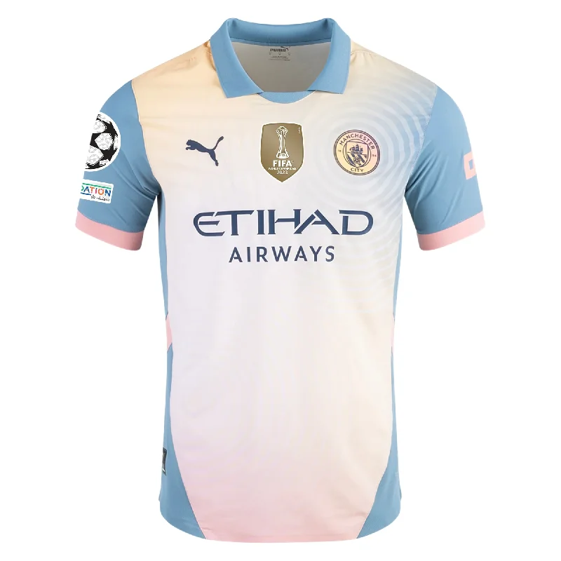 Relaxed Fits Puma Manchester City Authentic Fourth Jersey w/ Champions League + Club World Cup Patch 24/25 (Rosebay/Bold Blue)