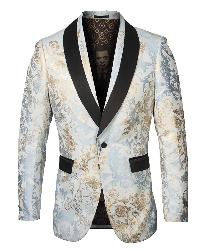 Simple Looks Blue/Gold Floral Pattern Sports Coat Slim Fit