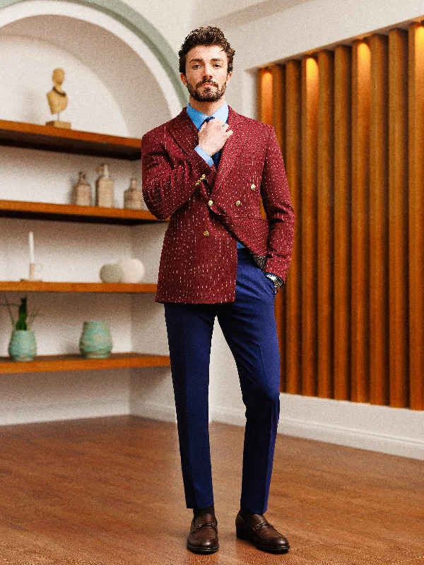 Trendy Layers Bordeaux Striped Double Breasted Blazer