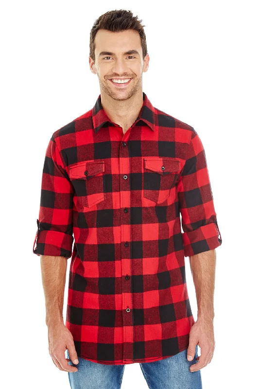 Nightclub Style Burnside Mens Flannel Long Sleeve Button Down Shirt w/ Double Pockets - Red/Black Nightclub Style Burnside Mens Flannel Long Sleeve Button Down Shirt w/ Double Pockets - Red/Black