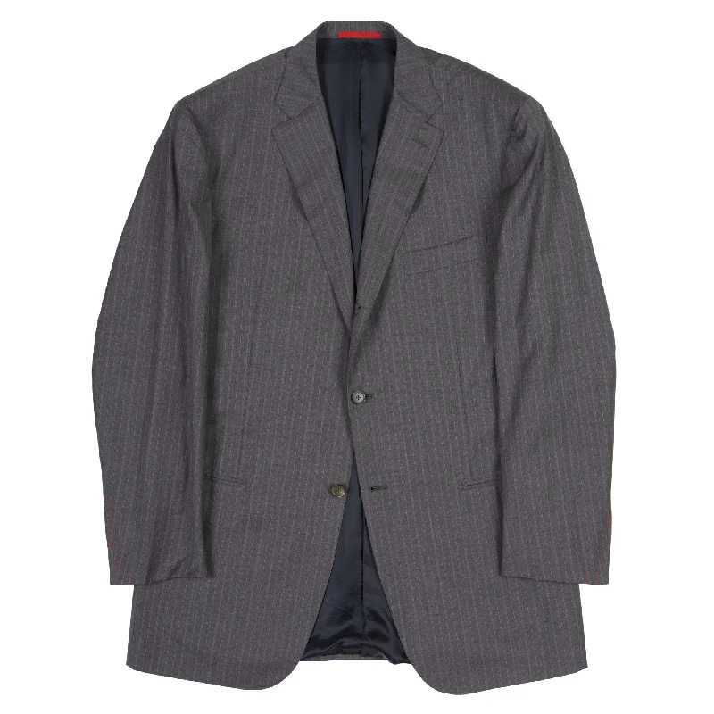 Light Layers ISAIA Napoli "Base S" Gray Striped Wool Super 130’s Jacket EU 62 NEW US 46-48