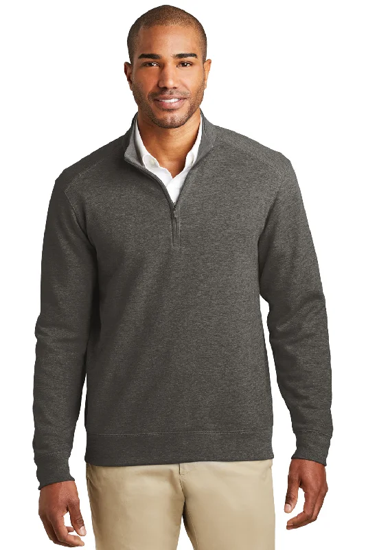 Cool Breeze At Night Port Authority Mens 1/4 Zip Long Sleeve Sweater - Heather Charcoal Grey Cool Breeze At Night Port Authority Mens 1/4 Zip Long Sleeve Sweater - Heather Charcoal Grey