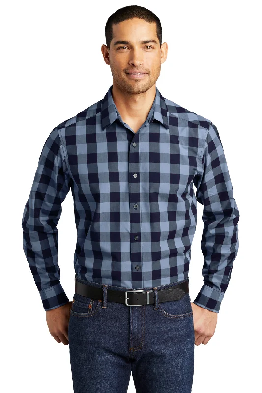 High-quality Fabrics Port Authority Mens Everyday Plaid Long Sleeve Button Down Shirt - True Navy Blue High-quality Fabrics Port Authority Mens Everyday Plaid Long Sleeve Button Down Shirt - True Navy Blue