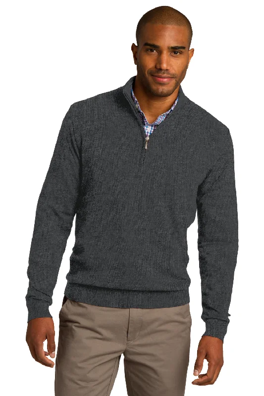 Comfortable Design Port Authority Mens Long Sleeve 1/4 Zip Sweater - Heather Charcoal Grey