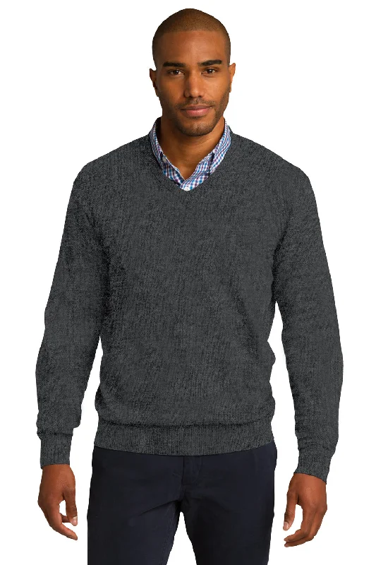 Noble Temperament Port Authority Mens Long Sleeve V-Neck Sweater - Heather Charcoal Grey