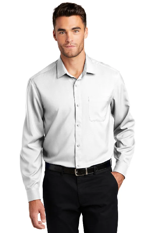 Relaxed And Casual Port Authority Mens Performance Moisture Wicking Long Sleeve Button Down Shirt w/ Pocket - White Relaxed And Casual Port Authority Mens Performance Moisture Wicking Long Sleeve Button Down Shirt w/ Pocket - White