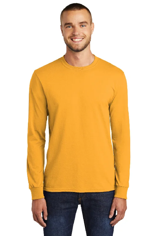 Unique Design Port & Company Mens Core Long Sleeve Crewneck T-Shirt - Gold