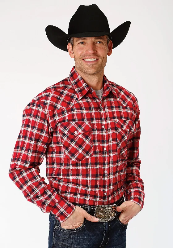Classic Style Roper Mens Red/Navy 100% Cotton Plaid Flannel L/S Tall Shirt
