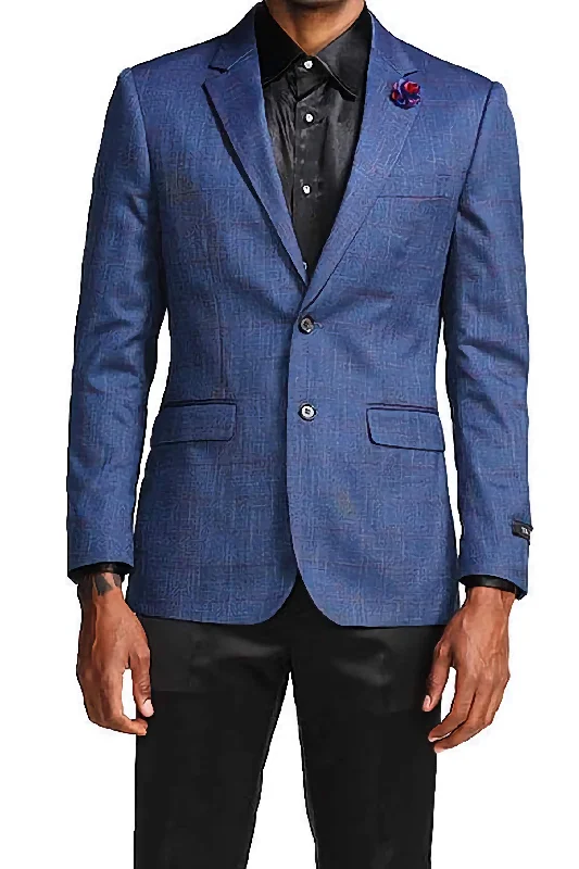 Sporty Wear Slim Fit Windowpane Blazer 2 Button in Blue