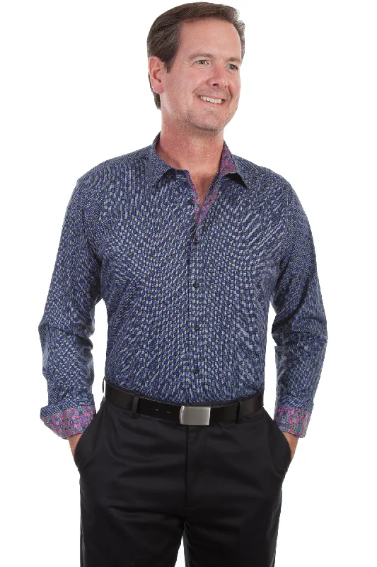 End Of The Year Scully Mens Blue 100% Cotton Paisley L/S Shirt